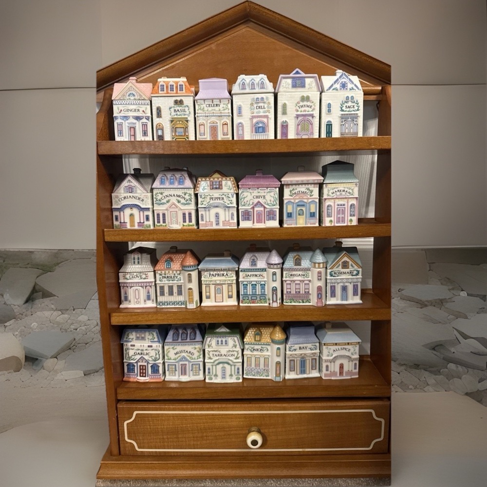 Vintage 1989 Lenox Spice Village COMPLETE 24 Set With Display Rack Shelf